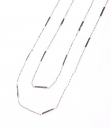 Sterling Silver Long Chain Necklace with Tiny Bars, White Gold Plated - Nusrettaki