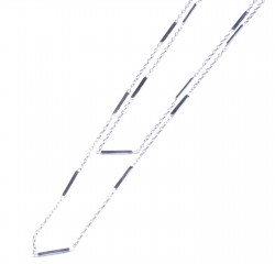 Sterling Silver Long Chain Necklace with Tiny Bars, White Gold Plated - 3