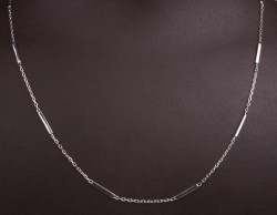 Sterling Silver Long Chain Necklace with Tiny Bars, White Gold Plated - 4