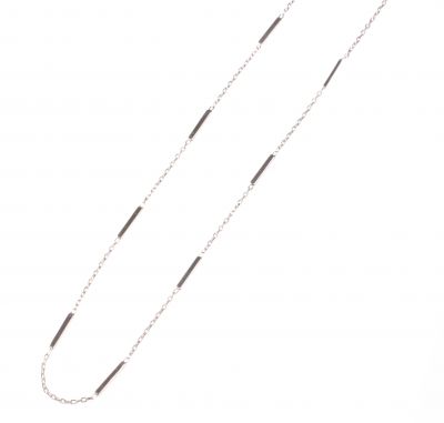 Sterling Silver Long Chain Necklace with Tiny Bars, White Gold Plated - 6
