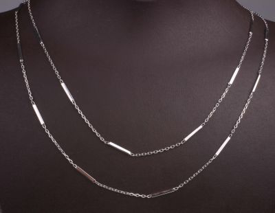 925 Ayar Gümüş Uzun Zincir Kolye, Mini Bar Parçalı, Beyaz - 5