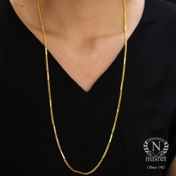 Sterling Silver Long Chain Necklace with Bars, Gold Plated - Nusrettaki