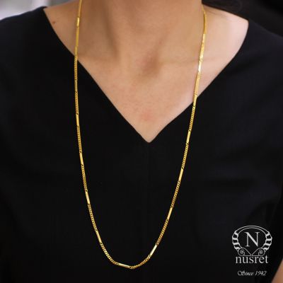 Sterling Silver Long Chain Necklace with Bars, Gold Plated - 2