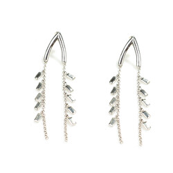 Sterling Silver V-Shape Dangle Earrings, White Gold Vermeil - Nusrettaki