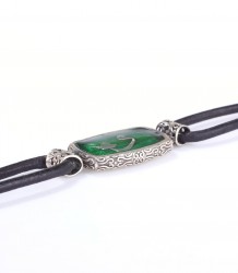 Silver Vav Arabic Letter Design Leather Bracelet - Nusrettaki (1)