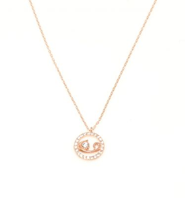 Rose Silver Vav Arabic Letter Necklace with White CZ - 3