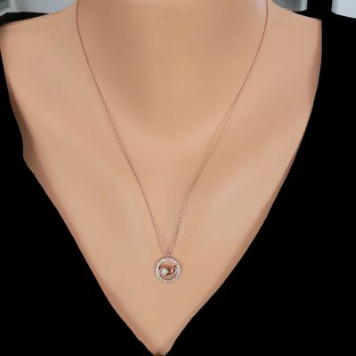 Rose Silver Vav Arabic Letter Necklace with White CZ - 1