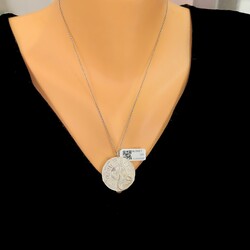 Silver Vav Arabic Letter & Mahmudiye Coin Necklace - Nusrettaki