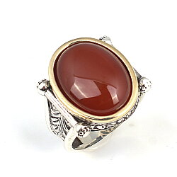 925 Ayar Gümüş ve Bronz Karışımı Akik Taşlı Erkek Yüzük, Oval - Nusrettaki