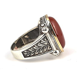 925 Ayar Gümüş ve Bronz Karışımı Akik Taşlı Erkek Yüzük, Oval - 3