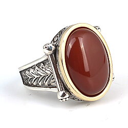925 Ayar Gümüş ve Bronz Karışımı Akik Taşlı Erkek Yüzük, Oval - Nusrettaki (1)