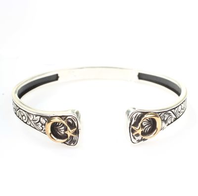 Silver & Bronze Star Crescent Design Men's Cuff Bracelet - 1