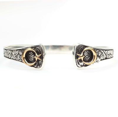 Silver & Bronze Star Crescent Design Men's Cuff Bracelet - 2