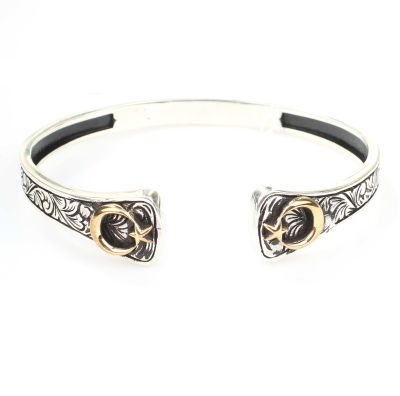 Silver & Bronze Star Crescent Design Men's Cuff Bracelet - 4