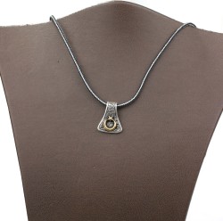 Silver & Bronze Star Crescent Design Men's Pendant - Nusrettaki (1)