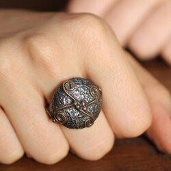 925 Ayar Gümüş ve Bronz Desenli Yuvarlak Yüzük - Nusrettaki