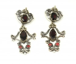 Silver & Bronze Ancient Byzantium Design Dangle Earrings with Red Garnet - Nusrettaki (1)