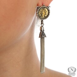 Silver & Bronze Ancient Byzantium Design Chandelier Earrings - Nusrettaki