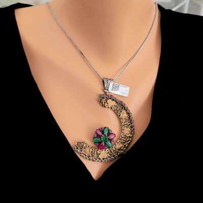 925 Ayar Gümüş ve Bronz Karışımı Ay Şeklinde Otantik Kolye Ucu - 2