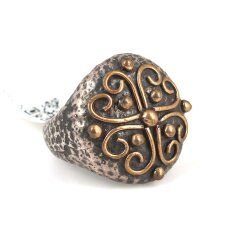 925 Ayar Gümüş ve Bronz Karışımı Desenli Yuvarlak Yüzük - 4