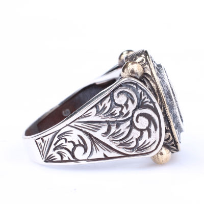 925 Sterling Silver and Bronze Star and Crescent Design Men Ring - 3
