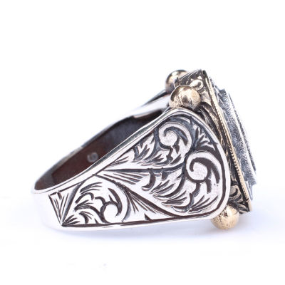 925 Sterling Silver and Bronze Star and Crescent Design Men Ring - 6