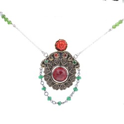 Nusrettaki - Silver & Bronze Authentic Necklace with Rose Coral