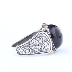 925 Sterling Silver and Bronze Men Ring with Brown Agate - 3