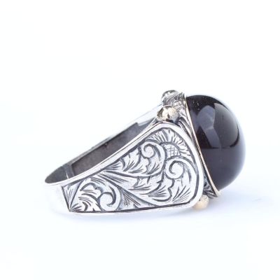 925 Sterling Silver and Bronze Men Ring with Brown Agate - 3