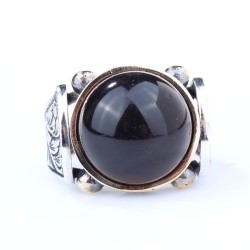 925 Sterling Silver and Bronze Men Ring with Brown Agate - 4