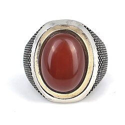 925 Ayar Gümüş ve Bronz Karışımı Oval Akik Taşlı Erkek Yüzük - 4