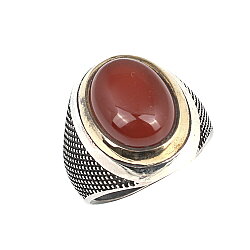 925 Ayar Gümüş ve Bronz Karışımı Oval Akik Taşlı Erkek Yüzük - 3
