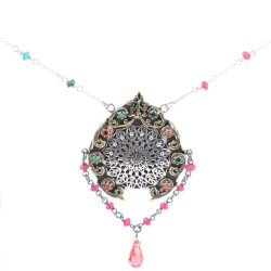 Silver & Bronze Authentic Necklace with Swarovski - Nusrettaki (1)