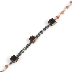 Nusrettaki - 925 Ayar Gümüş ve Bronz Karışımı Garnet ve Yakut Taşlı Otantik Bileklik