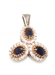 Nusrettaki - 925 Ayar Gümüş Bronz Karışımı Safir 3 Taş Kolye Ucu