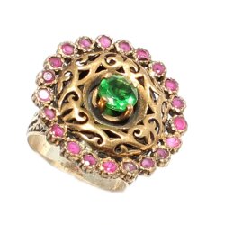 925 Ayar Gümüş ve Bronz Karışımı Taşlı Otantik Yüzük - 6
