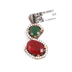 925 Sterling Silver & Bronze S Model Necklace with Ruby & Emerald - Nusrettaki (1)