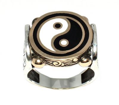 925 Ayar Gümüş ve Bronz Karışımı Ying Yang Denge Modeli Erkek Yüzüğü - 3