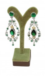 Silver & Bronze Ancient Byzantium Design Dangle Earrings with Emerald - Nusrettaki (1)
