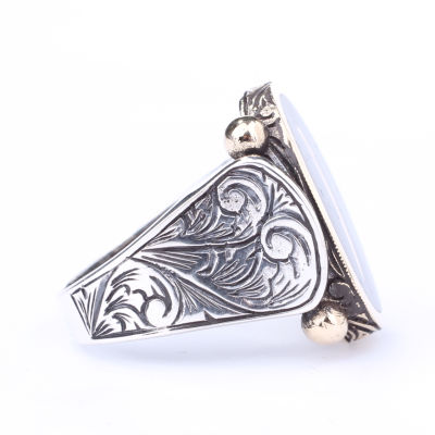 Silver Arabic Letter Men Ring with Black Enamel - 2