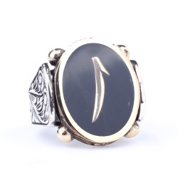 Silver Arabic Letter Men Ring with Black Enamel - 3