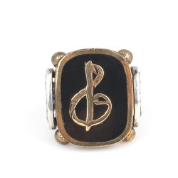 925 Ayar Gümüş ve Bronz Siyah Mineli Elif Vav Harf Desenli Erkek Yüzük - 3