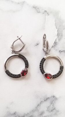 925 Ayar Gümüş Yakut & Oniks Taşlı Küpe - 1