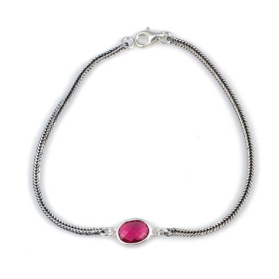 925 Ayar Gümüş Yakut Renk Taşlı Tilki Kuyruğu Zincir Bileklik - 1