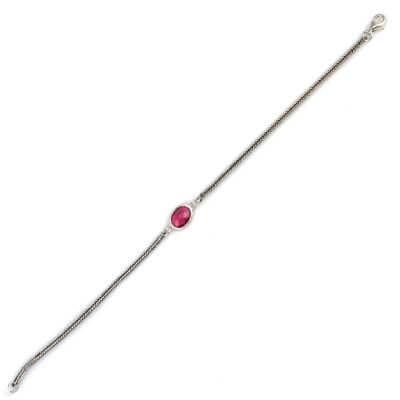 925 Ayar Gümüş Yakut Renk Taşlı Tilki Kuyruğu Zincir Bileklik - 3