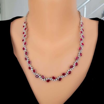 925 Ayar Gümüş Yakut Taşlı Su Yolu Model Kolye - 1