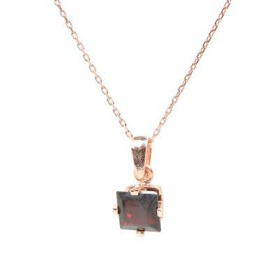 925 Ayar Gümüş Garnet Taşlı Tektaş Kolye - 1