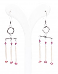 925 Silver Ruby Stoned Chains Filigree Earrings - Nusrettaki