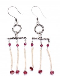 925 Silver Ruby Stoned Chains Filigree Earrings - Nusrettaki (1)