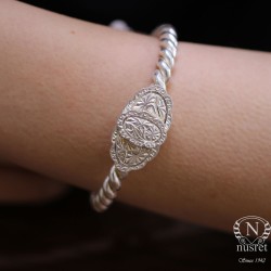 Nusrettaki - Silver Erzurum's Twisted Wire Bracelet Leaf Top